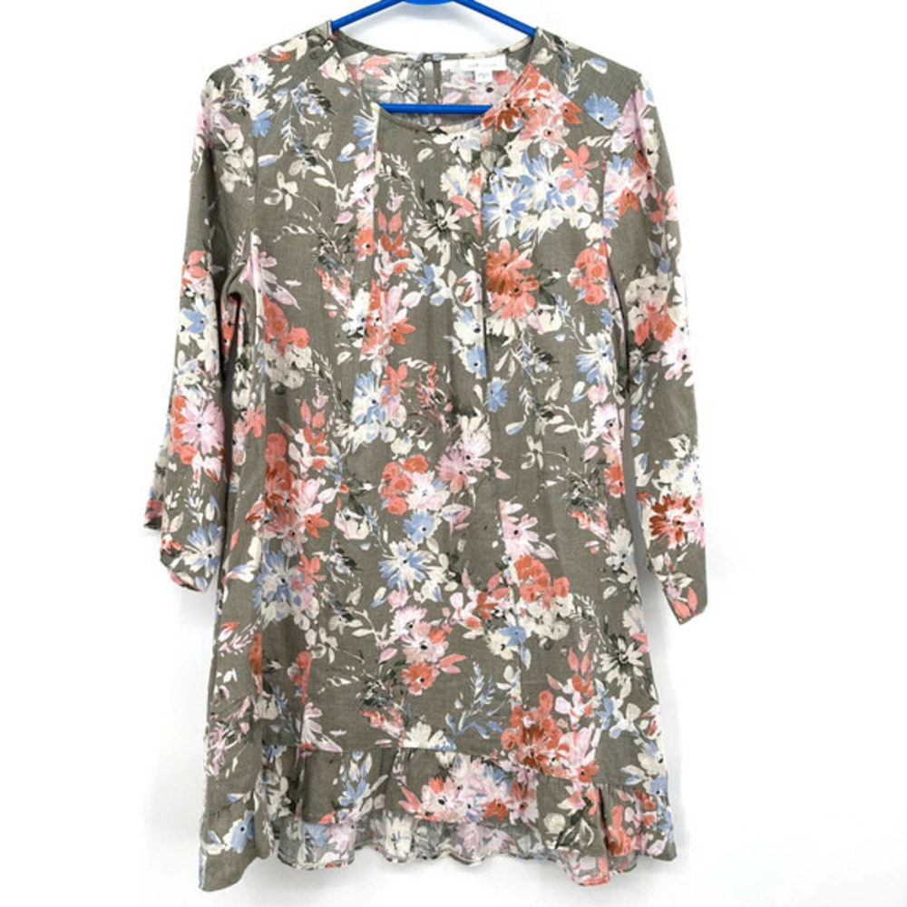J Jill love linen green floral long sleeve tunic‎ xs